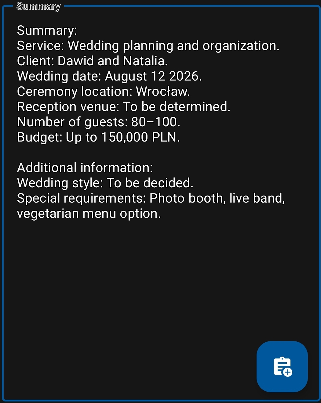 AI Call Recorder wedding planner
